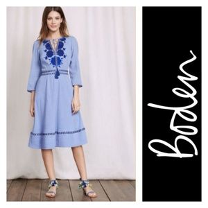 Boden Embroidered Cotton Gauze Boho Dress, 8, EUC